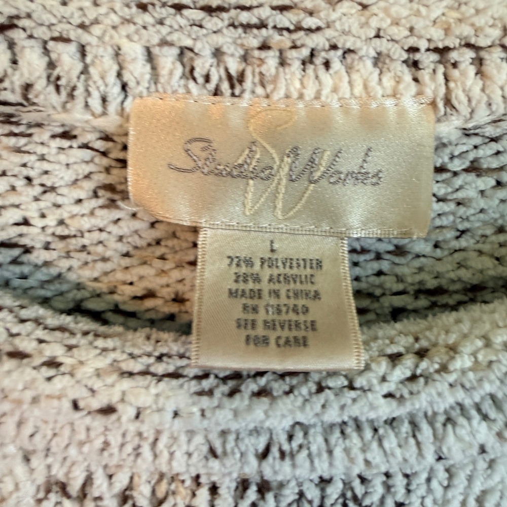 Studio Works Womens Large Marled Knit Sweater Tan Brown Crew Neck Long Sleeve - Picture 3 of 9